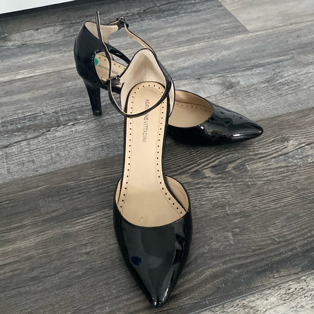 Adrienne Vittadini Black Patent Leather Heels with Strap Size 8